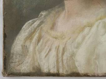 Antique Portrait of a Lady 19th Century Painting French Pastel on Canvas