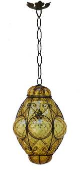 Antique Seguso Murano Pendant Light Italian Mid century Vintage Handblown Amber Bubble Glass 