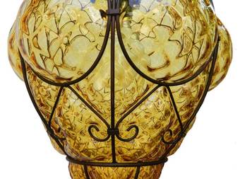 Antique Seguso Murano Pendant Light Italian Mid century Vintage Handblown Amber Bubble Glass 