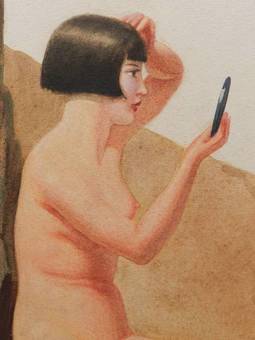 Antique Watercolour painting by Frank Jameson Art Deco Nude St Ives School Cornwall 