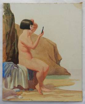 Antique Watercolour painting by Frank Jameson Art Deco Nude St Ives School Cornwall 
