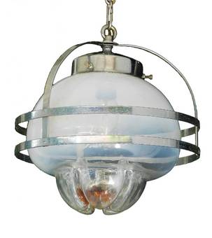 Antique Pair of Murano Mazzega Pendant Lights Midcentury Chrome Glass