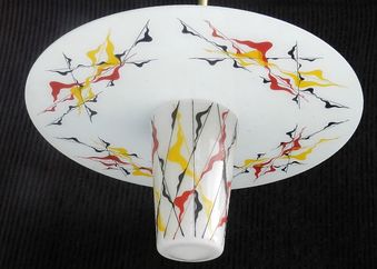 Antique 1950s Original French Glass Painted Chandelier Ceiling Light