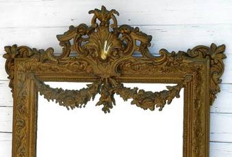 Antique C19 French Louis XV Floral Swag Mirror