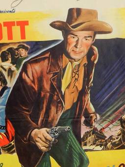Antique c1953 Western Original Film Poster Randolph Scott Belgian version of The Stranger wore a Gun