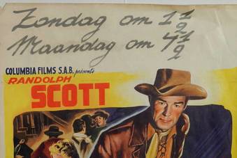 Antique c1953 Western Original Film Poster Randolph Scott Belgian version of The Stranger wore a Gun