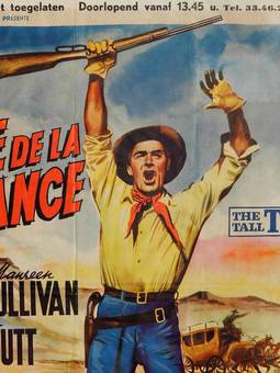 Antique c1957 Western Original Film Poster Randolph Scott Belgian version of The Tall T