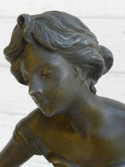 Antique French Art Nouveau Clock Garniture Marble  Bronze Figural Lady with Putti  Candelabra 