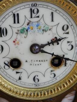 Antique French Art Nouveau Clock Garniture Marble  Bronze Figural Lady with Putti  Candelabra 