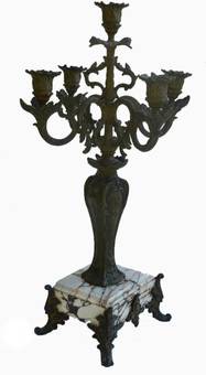 Antique French Art Nouveau Clock Garniture Marble  Bronze Figural Lady with Putti  Candelabra 