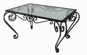Antique French Mid Century Iron and Glass Louis Coffee Occasional Table