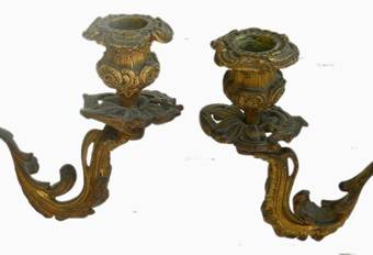 Antique Pair of French Bronze Rococo Candelabra Candlesticks Louis c1860