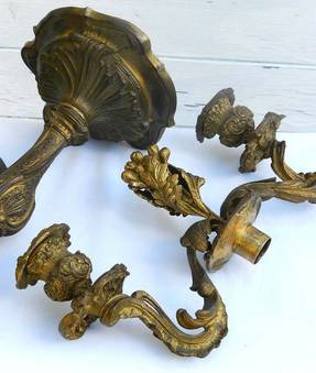 Antique Pair of French Bronze Rococo Candelabra Candlesticks Louis c1860