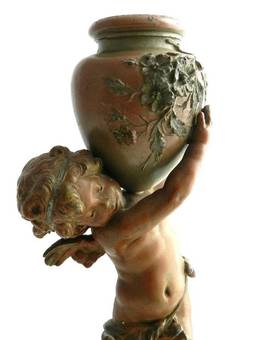 Antique Pair of C19 French Cherub Putti Statuette Candlesticks signed Moreau 