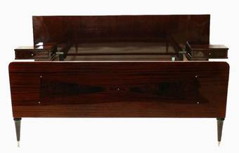 Antique c1970s French Double Bed  Base with Integrated Bedside Table Drawers Mid Century