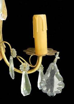 Antique Pair of French Wall Lights Crystal Drop Vintage Appliques