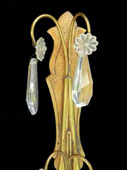 Antique Pair of French Wall Lights Crystal Drop Vintage Appliques