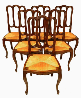 Antique 6 Early Vintage French louis Dining Chairs Rush  Oak