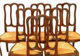 Antique 6 Early Vintage French louis Dining Chairs Rush  Oak