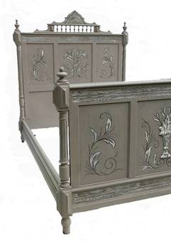 Antique C19 French Antique Bed Double Louis Painted 