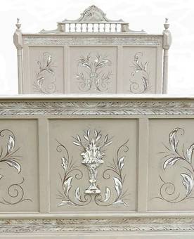 Antique C19 French Antique Bed Double Louis Painted 