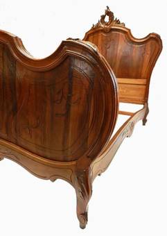 Antique C19 Louis XV Antique French Double Bed Walnut 