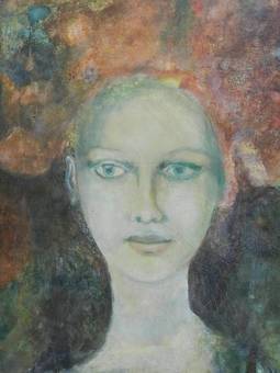 Antique Oil on Canvas Painting of a young Woman signed Schikele 42  