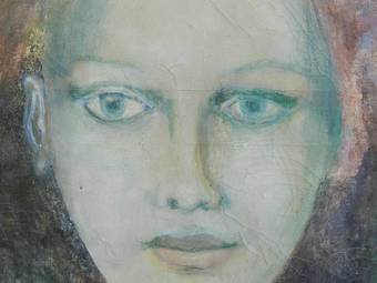 Antique Oil on Canvas Painting of a young Woman signed Schikele 42  