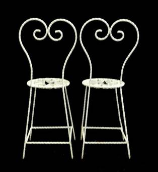 Antique Pair of Childs size French Iron Garden Chairs Decorative Stands Mid Century  