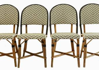 Antique 4 French Bistro Chairs Woven Maison Gatti Rattan Paris style