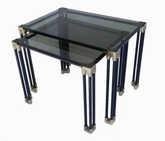 Antique 2 Graduated Side End Tables Glass and Metal C20 Vintage