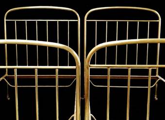 Antique Arts and Crafts Pair of  French Brass Beds Twin Singles
