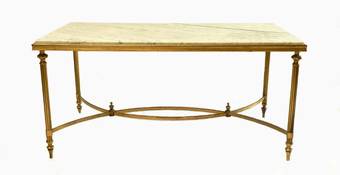 Antique French Coffee Table Vintage Neoclassical Brass  Marble Side Table style Ramsay Bagues Jansen