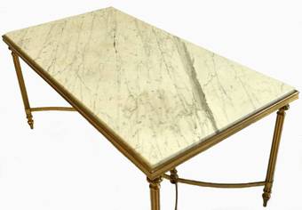 Antique French Coffee Table Vintage Neoclassical Brass  Marble Side Table style Ramsay Bagues Jansen