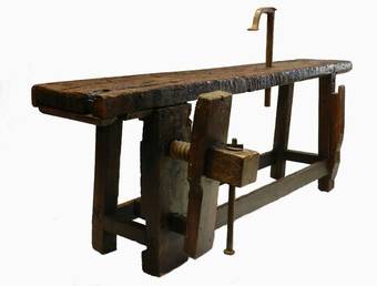 Antique Original Old French Oak Work Bench Console Side Table 