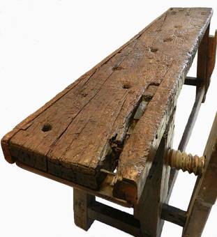 Antique Original Old French Oak Work Bench Console Side Table 