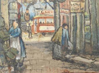 Antique Original Painting Signed Watercolour Study of St Tropez Street Scene to Port by Alfred de La Rocca 18551915 French