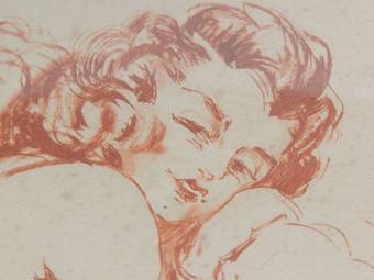 Antique Original Signed French Print Etching of Nude Woman c1940