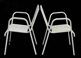 Antique Pair of Mid Century French Metal Garden Chairs Armchairs Fauteuil