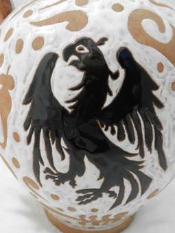 Antique Art Pottery Iberian Pitcher Jug Terracotta Eagle Slipware