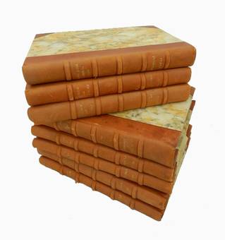 Antique 8 Decorative French Leather bound Books c1940