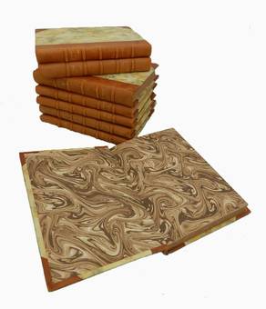 Antique 8 Decorative French Leather bound Books c1940