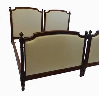 Antique Pair French Louis XVI revival Twin Beds  Bases Single upholstered ready for Top Covers