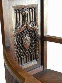 Antique Rare Pair of French C19 Gothic Armchairs