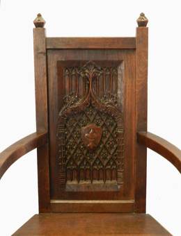 Antique Rare Pair of French C19 Gothic Armchairs