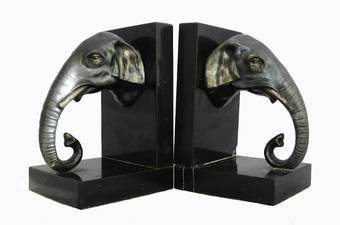 Antique Pair French Art deco Elephant Bookends