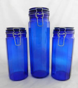 Antique 10 vintage French Cobalt Blue Glass Storage Jars