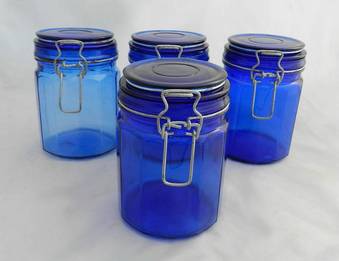 Antique 10 vintage French Cobalt Blue Glass Storage Jars