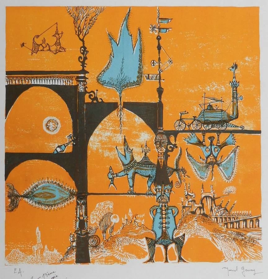 Signed Lithograph by Marcel Genay Le Monde Fatastique