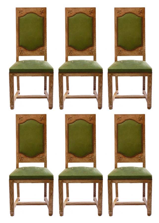 Six Arts and Crafts Dining Chairs Limed Oak to recover
